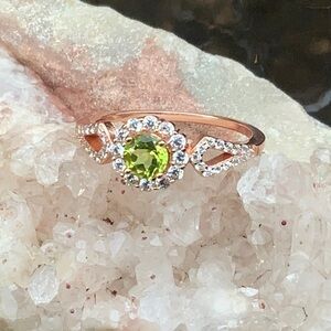 PERIDOT & CZ ROSE GOLD OVER 925 STERLING SILVER RING, SIZE 7.75